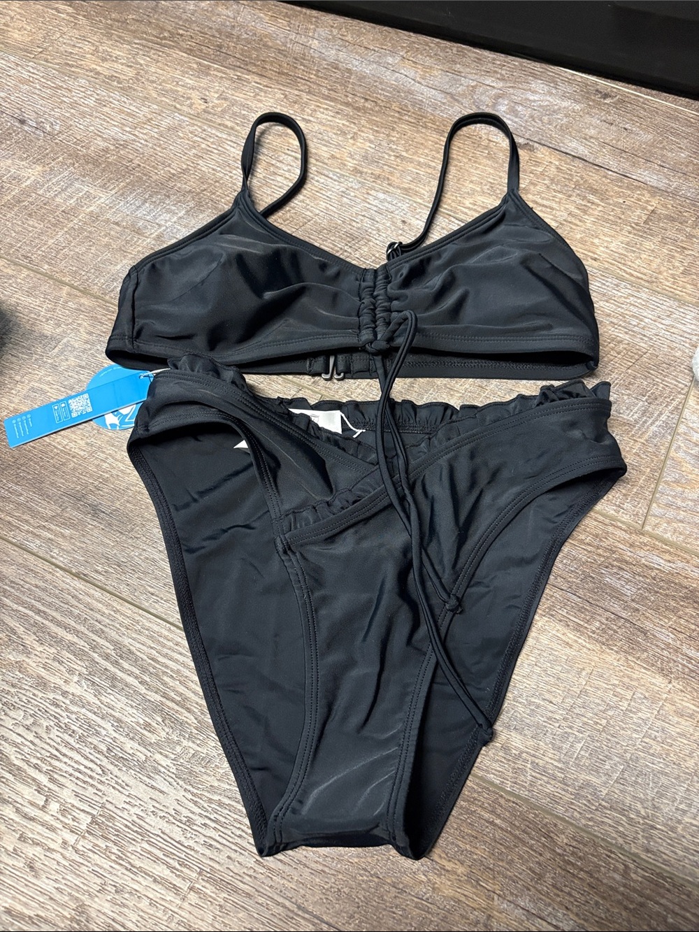 Cupshe Black Ruched Tie-Front Bikini Set